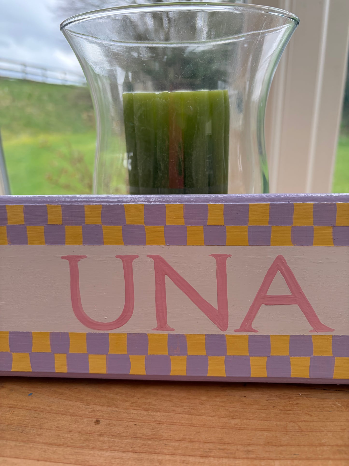 PURPLE & YELLOW CHECKERBOARD- NAME PLAQUE