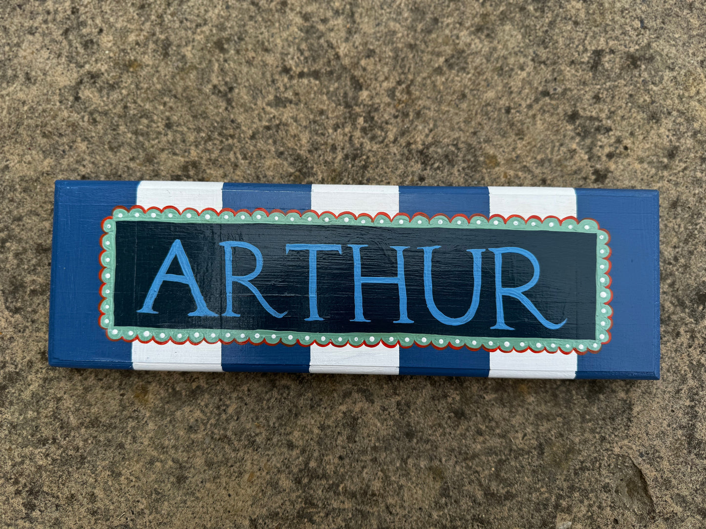 BLUE & WHITE STRIPES - NAME PLAQUE