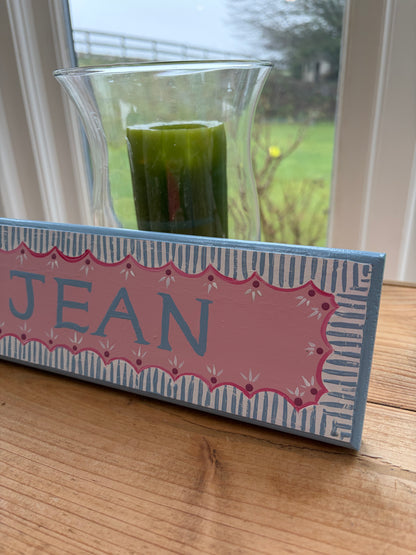 PINK WITH BLUE SCALLOPS - NAME PLAQUE