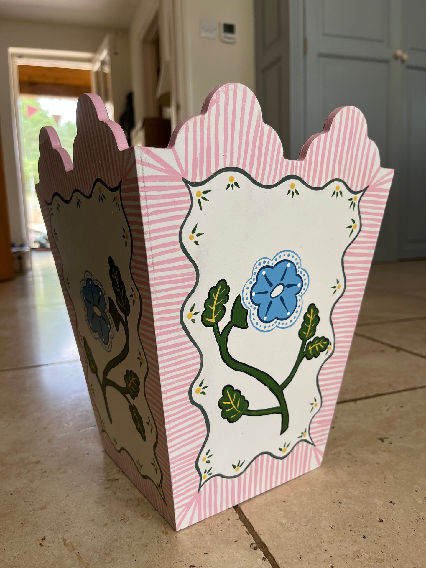 WASTE PAPER BIN - 'BLUE FLOWER'