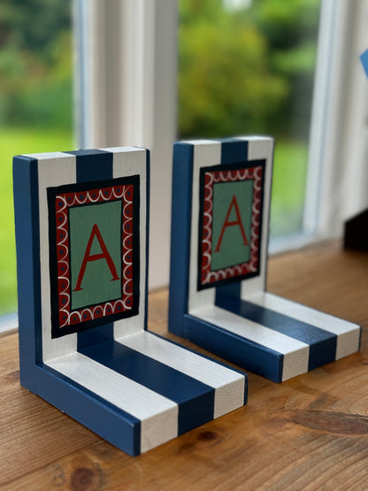 BLUE & WHITE STRIPE BOOK ENDS