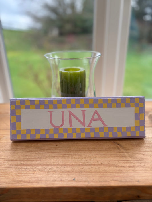 PURPLE & YELLOW CHECKERBOARD- NAME PLAQUE