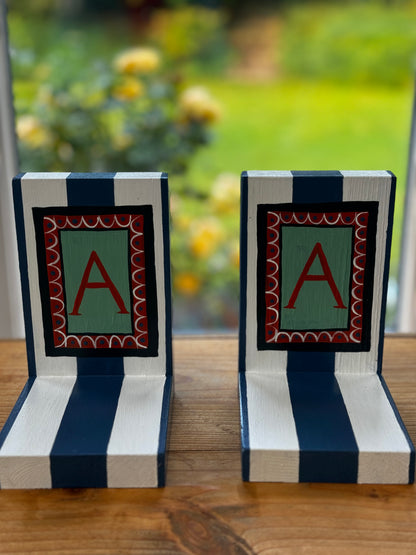 BLUE & WHITE STRIPE BOOK ENDS