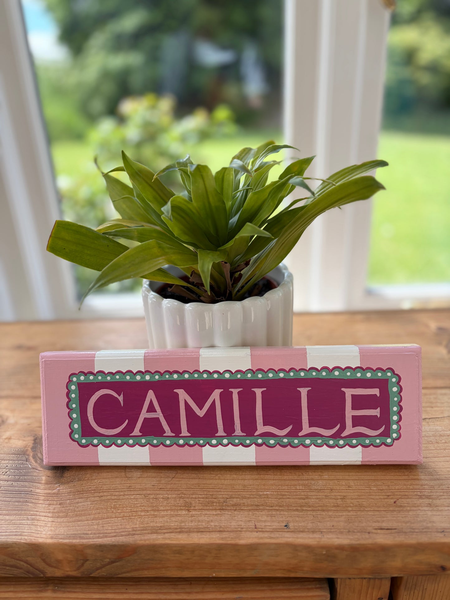 WHITE & PINK STRIPE - NAME PLAQUE