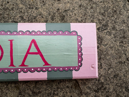 PINK & GREEN STRIPES - NAME PLAQUE