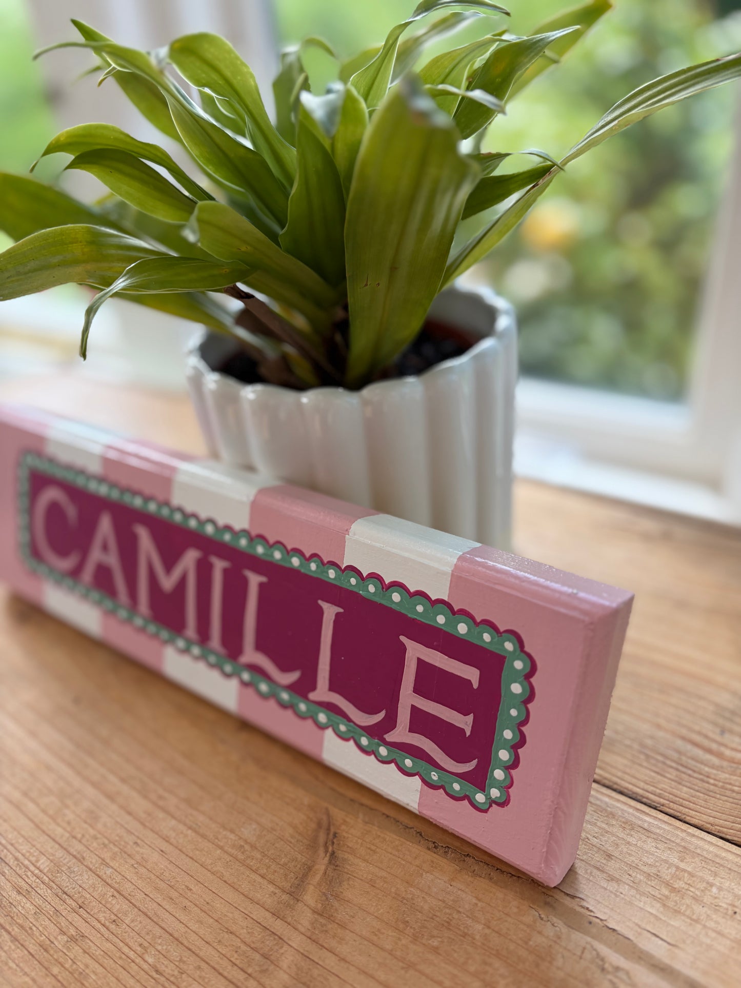 WHITE & PINK STRIPE - NAME PLAQUE