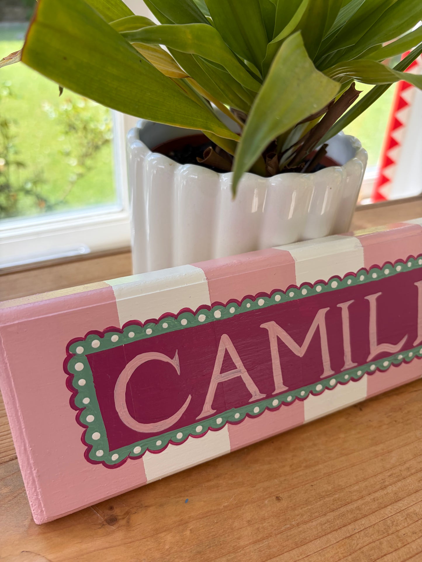 WHITE & PINK STRIPE - NAME PLAQUE