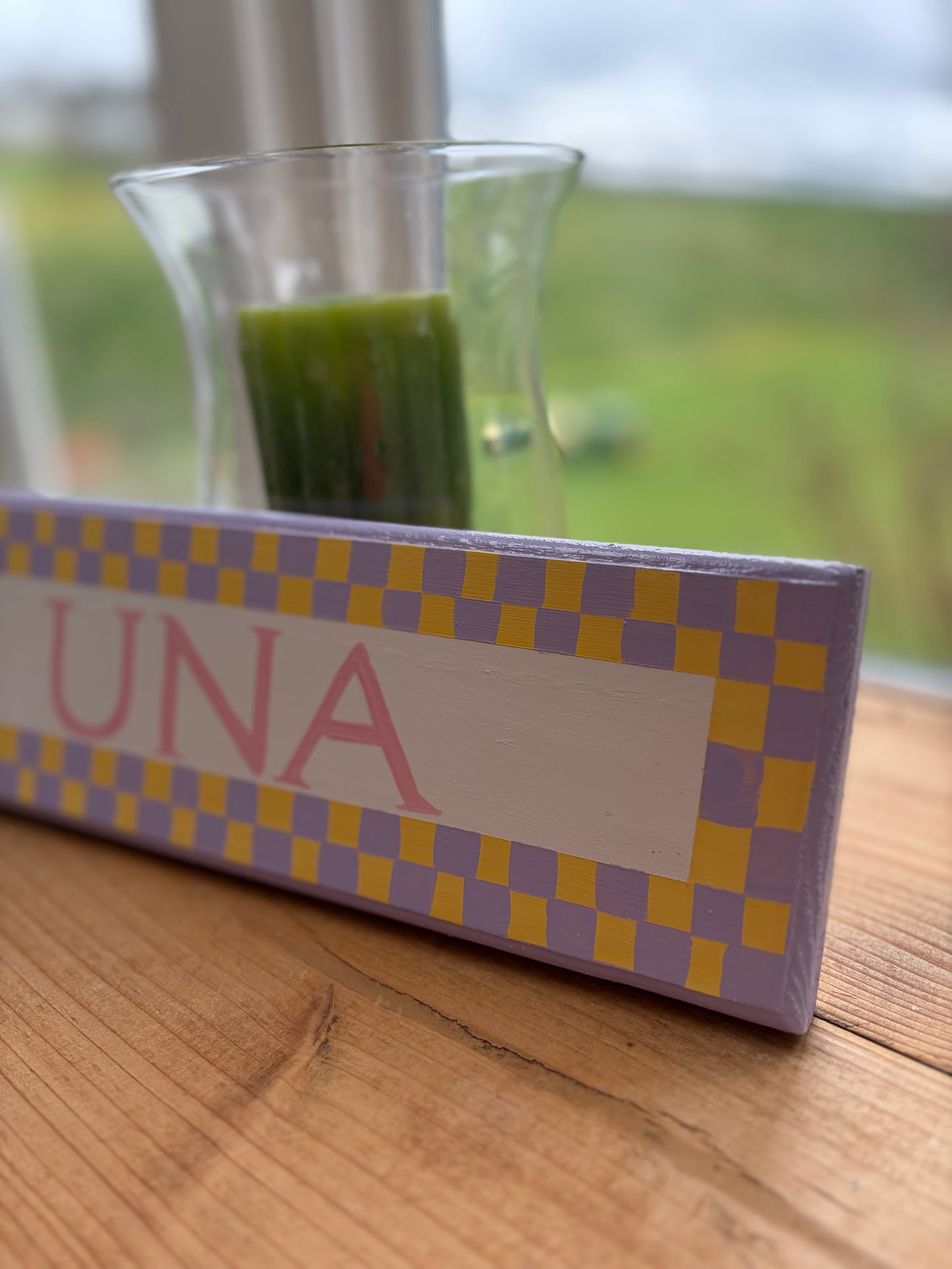 PURPLE & YELLOW CHECKERBOARD- NAME PLAQUE