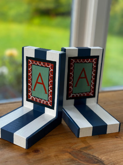 BLUE & WHITE STRIPE BOOK ENDS