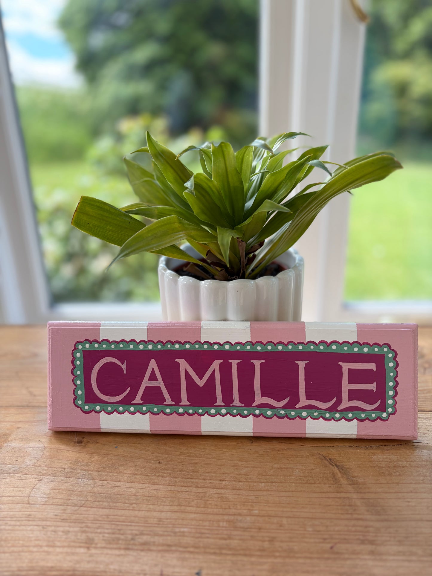 WHITE & PINK STRIPE - NAME PLAQUE