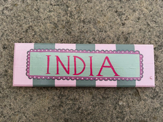 PINK & GREEN STRIPES - NAME PLAQUE