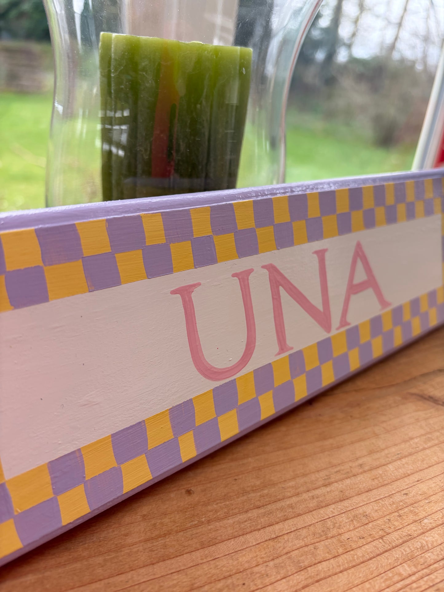PURPLE & YELLOW CHECKERBOARD- NAME PLAQUE
