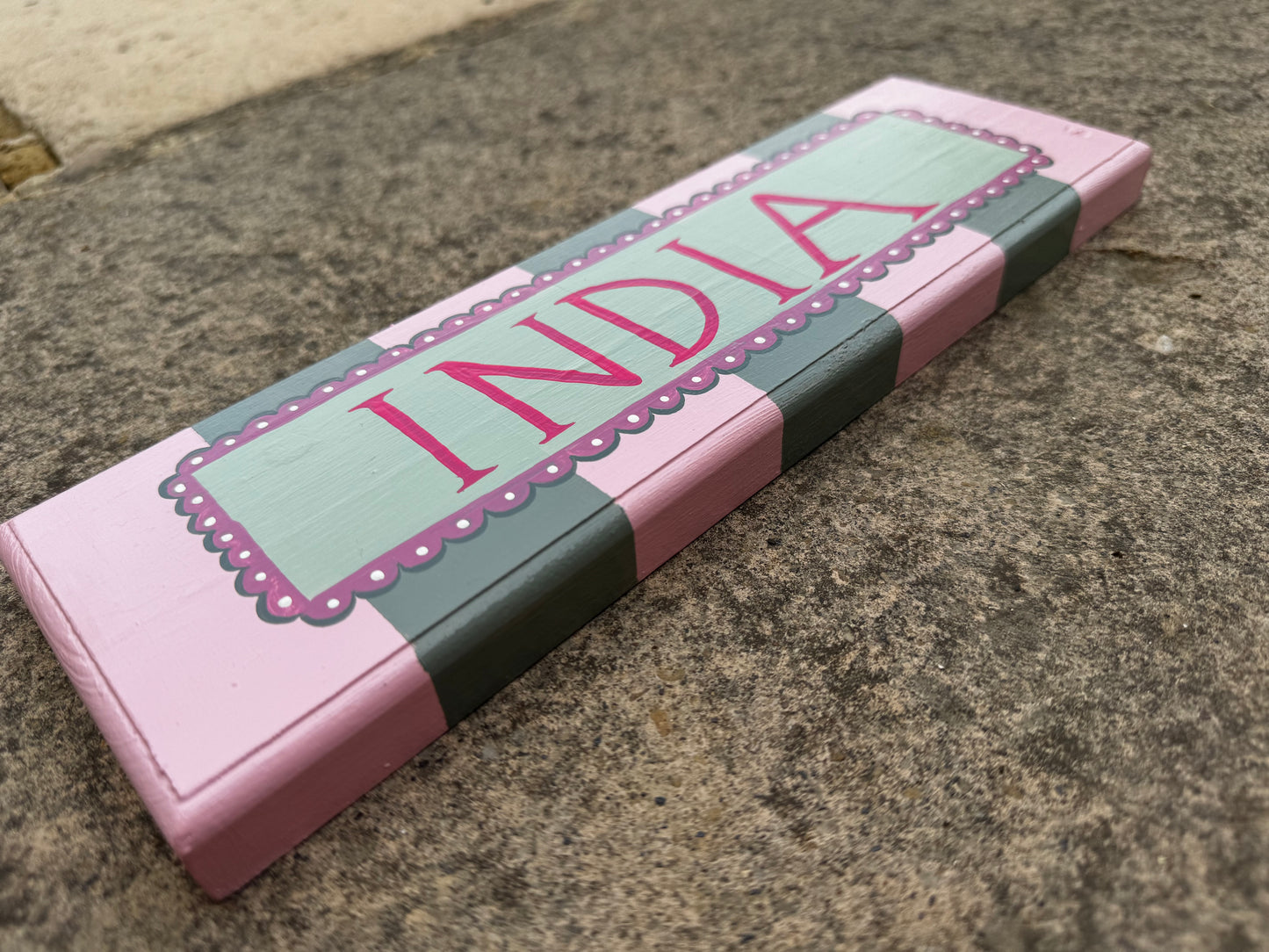 PINK & GREEN STRIPES - NAME PLAQUE